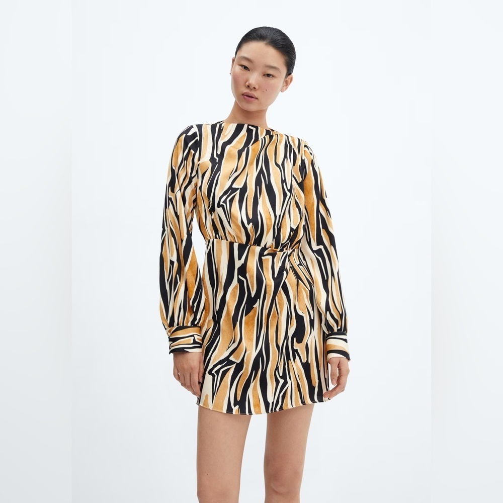 Mango Black and Gold Zebra short and patterned dress NWT